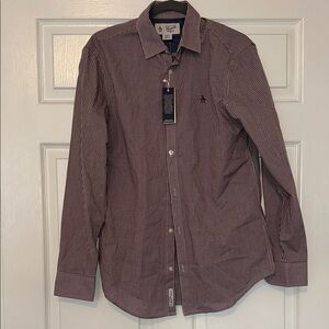 Perry Ellis Men's Burgundy Checkered Shirt